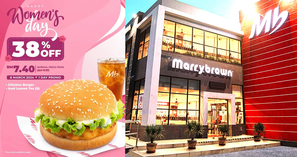 Featured image for Marrybrown 38% OFF Chicken Burger set at just RM 7.40 on 8 March 2024