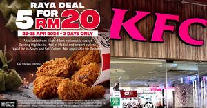 Featured image for KFC Malaysia Selling 5 Pieces of Chicken for Just RM20 from 23 – 25 April 2024