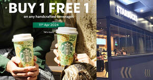 Featured image for (EXPIRED) Starbucks Malaysia Offers Buy-1-FREE-1 Deal on Handcrafted Beverages on 11 April 2024
