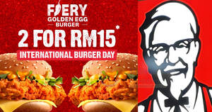 Featured image for (EXPIRED) KFC Malaysia Selling Two Fiery Golden Egg Burgers (à la carte) at only RM15 till 31 May 2024