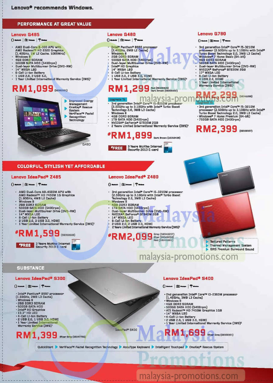 1 Feb Lenovo Notebooks G485, G480, G780, Ideapad Z485, Z480, S300, S400