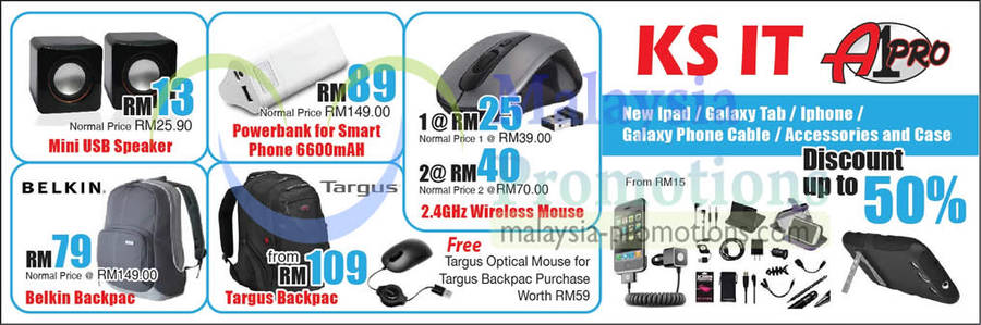 29 Jan A1 Pro Accessories Mini USB Speaker, Wireless Mouse, Backpack Belkin Targus