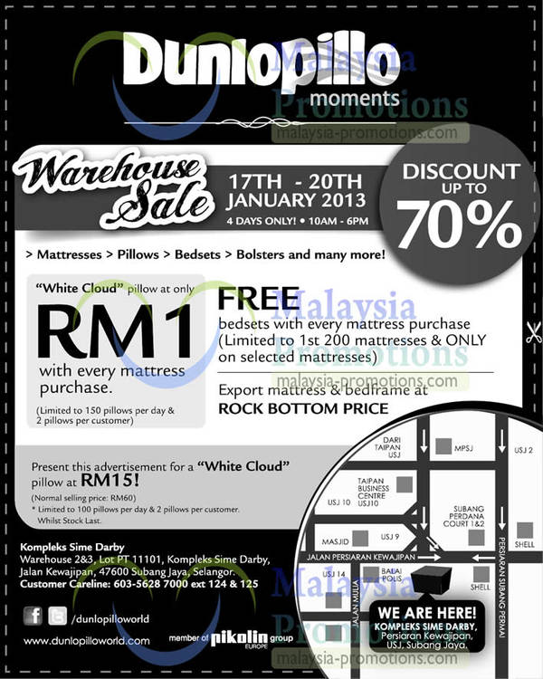 Featured image for (EXPIRED) Dunlopillo Warehouse Sale Up To 70% Off 17 – 20 Jan 2013