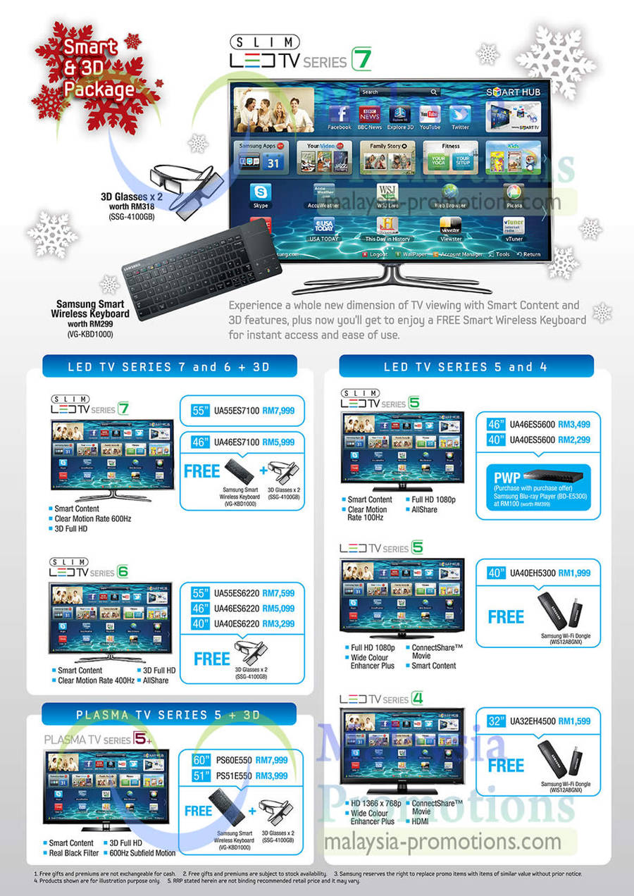 LED TVs UA55ES7100, UA55ES6220, UA40ES6220, PS60E550, UA46ES5600, UA40EH5300, UA32EH4500