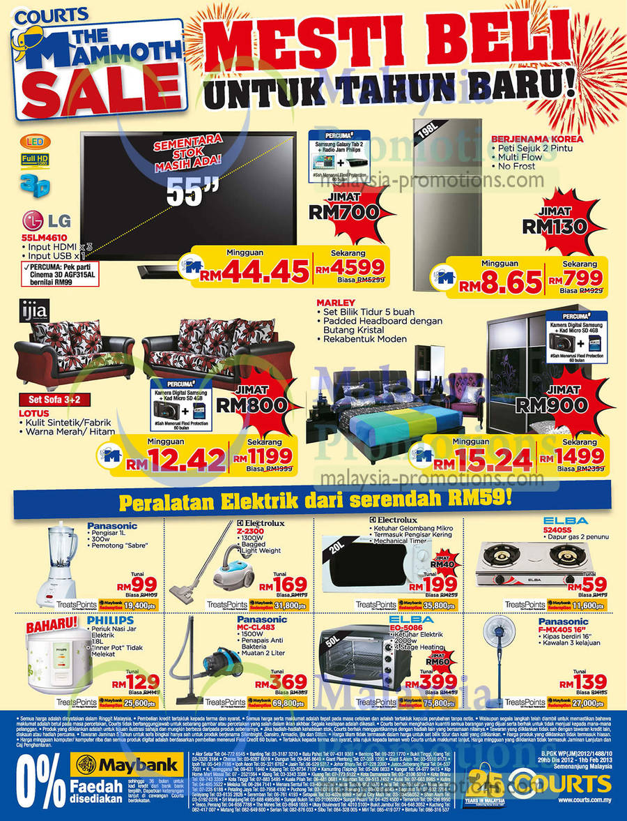 LG 55LM4610 LED TV, Ijia Lotus Sofa, Marley Bedset, Electrolux Z2300, Panasonic MC-CL483 Vacuum Cleaners, Elba EO-5086 Microwave Oven, Elba 5240SS Gas Stove, Panasonic F-MX405 Stand Fan