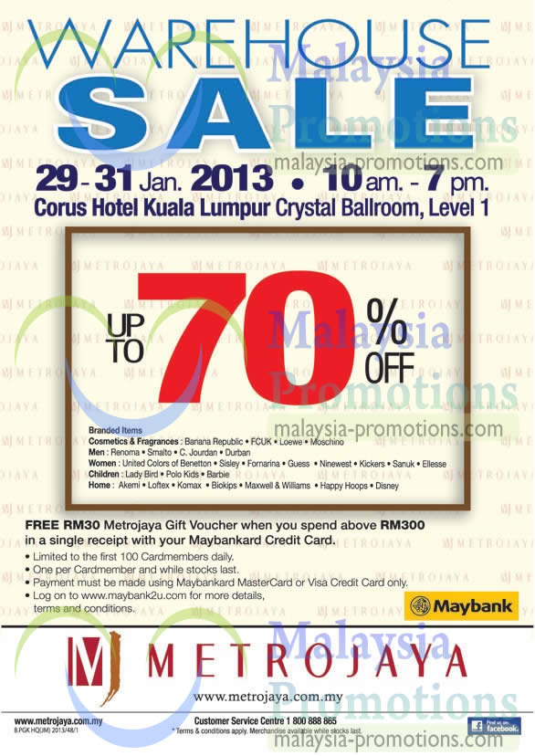 Featured image for (EXPIRED) Metrojaya Warehouse Sale Up To 70% Off @ Corus Hotel 29 – 31 Jan 2013
