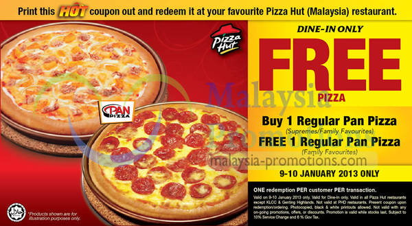 Featured image for (EXPIRED) Pizza Hut 1 For 1 Regular Pan Pizza Dine-in Coupon 9 – 10 Jan 2013