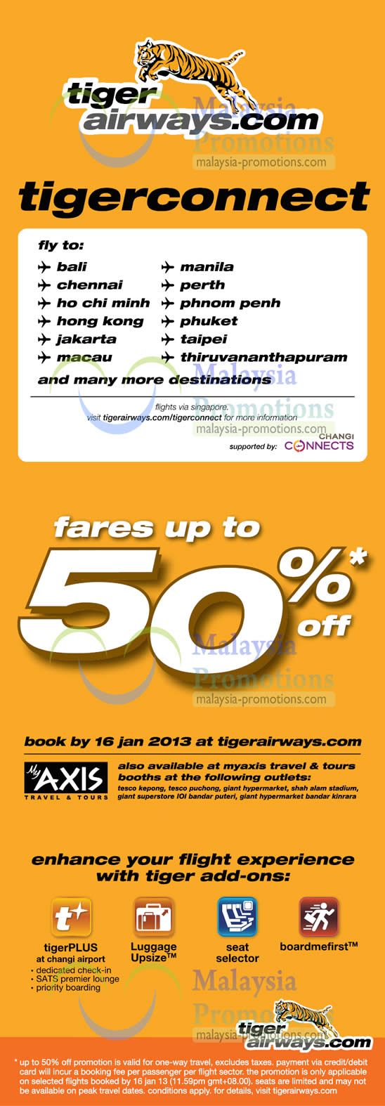 Featured image for Tiger Airways Up To 50% Off Air Fares Promotion 10 – 16 Jan 2013