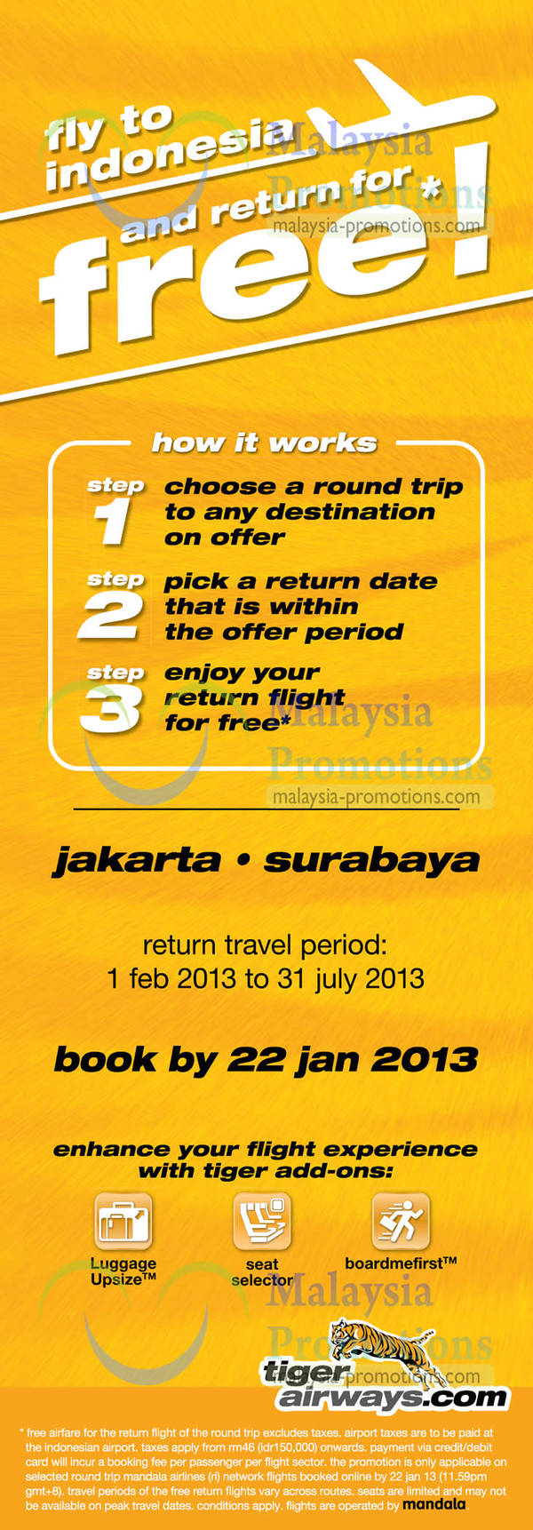 Featured image for (EXPIRED) Tiger Airways Return For Free From Indonesia Promotion 18 – 22 Jan 2013