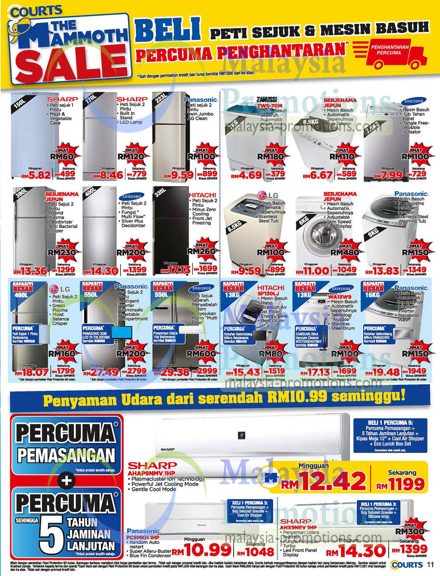 Washers, Air Conditioners, Zanuss, Hitachi, Samsung, Sharp, Panasonic