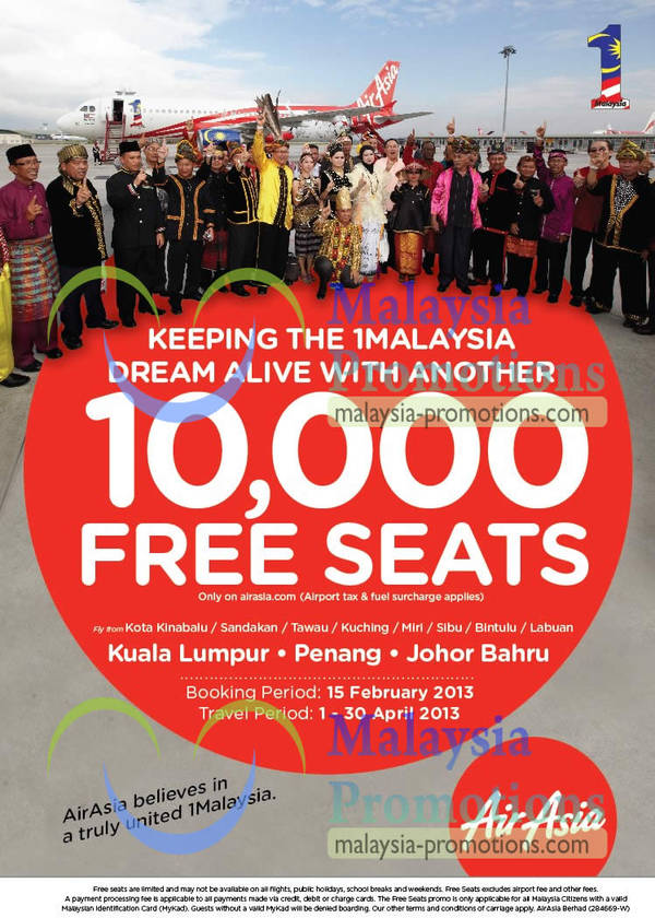 Featured image for (EXPIRED) Air Asia 10,000 FREE Seats Giveaway To Selected Destinations 15 Feb 2013