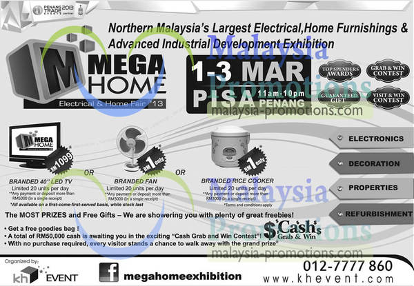 Featured image for (EXPIRED) Mega Home Electrical & Home Fair 2013 @ PISA 1 – 3 Mar 2013