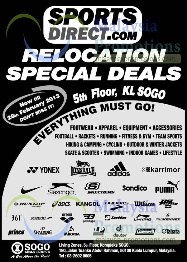 Featured image for Sports Direct Relocation Special Deals @ KL SOGO 16 – 28 Feb 2013