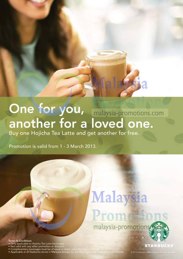 Featured image for (EXPIRED) Starbucks 1 For 1 Hojicha Tea Latte Promo @ All Outlets Islandwide 1 – 3 Mar 2013