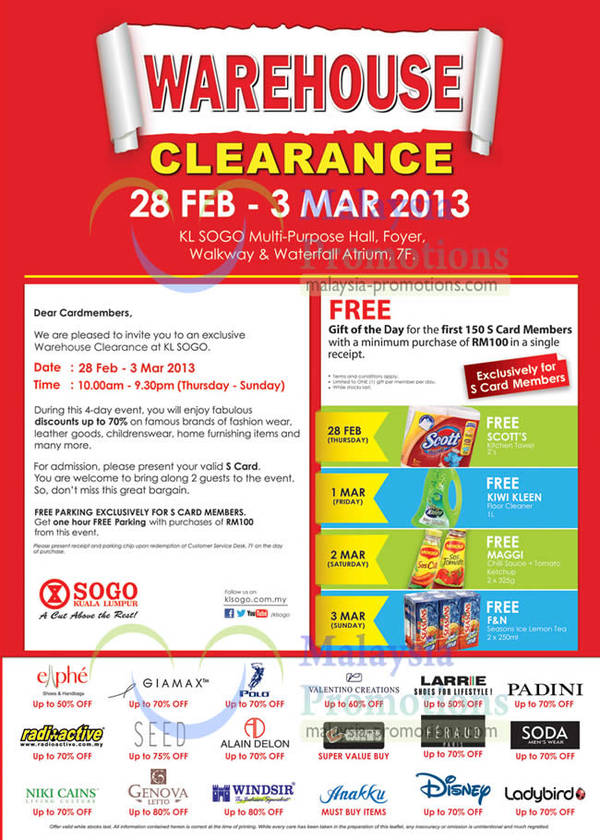 Featured image for (EXPIRED) KL Sogo Warehouse Clearance Sale Price List Offers 28 Feb – 3 Mar 2013