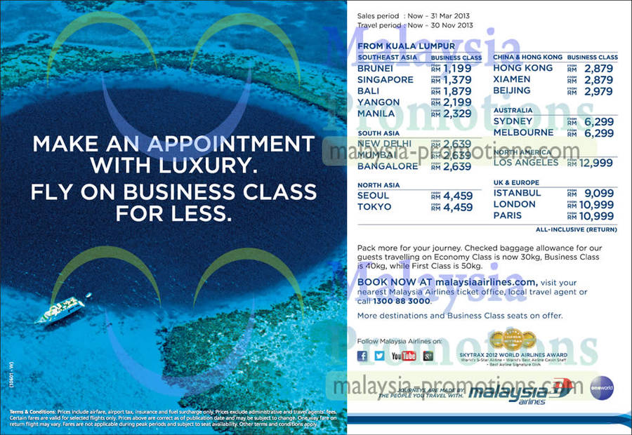 22 Mar Business Class Fares South Asia, North Asia, Australia, UK, Europe, China, Hongkong