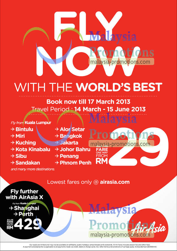 Featured image for (EXPIRED) Air Asia From RM29 Air Fares Promo 11 – 14 Mar 2013