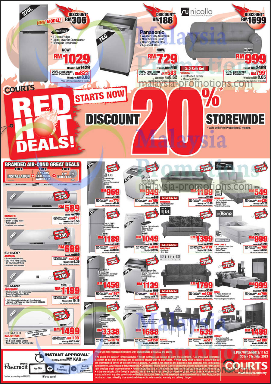 Air Conditioners, Fridges, Washers, Sofa Sets, Mattresses, Sharp, LG, Toshiba, Samsung, Panasonic, Hitachi