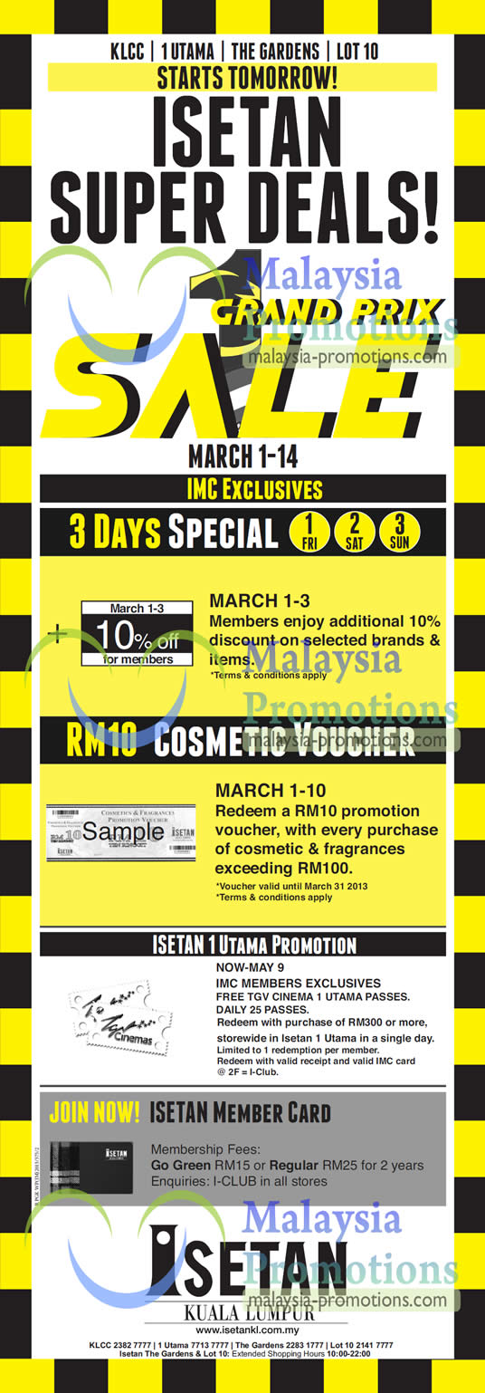 Featured image for (EXPIRED) Isetan Grand Prix Sale @ KLCC, 1 Utama & Gardens 1 – 14 Mar 2013