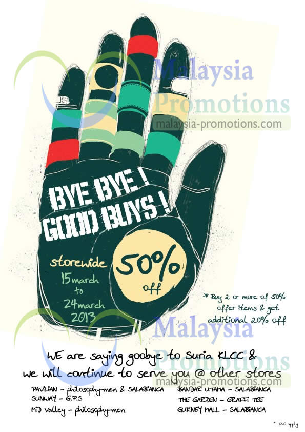 Featured image for (EXPIRED) Salabianca, Graffi Tee & Philosophy Men 50% Off (+ 20%* Off) @ Suria KLCC 15 – 24 Mar 2013