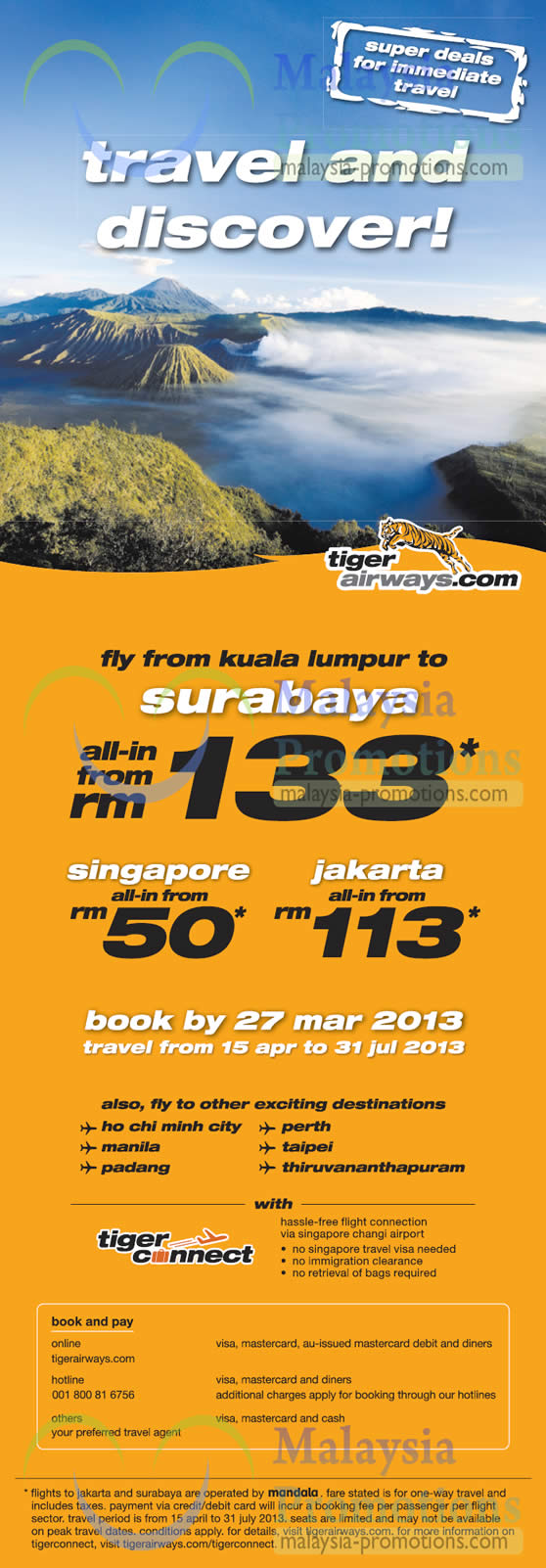 Featured image for (EXPIRED) Tiger Airways Travel & Discover Air Fares Promotion Offers 21 – 27 Mar 2013