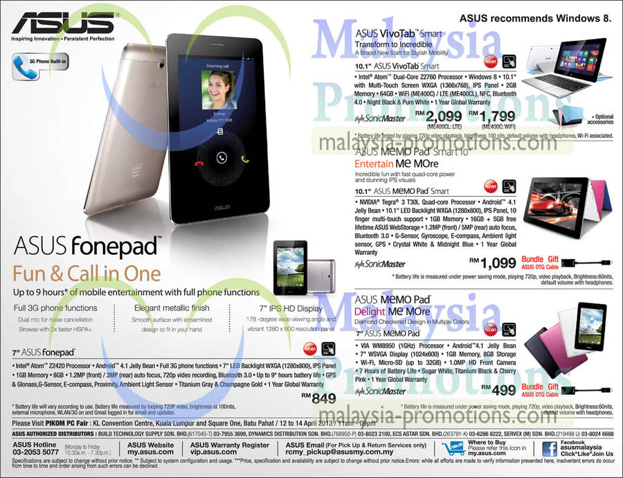 12 Apr ASUS Fonepad, VivoTab Smart, MemoPad Smart