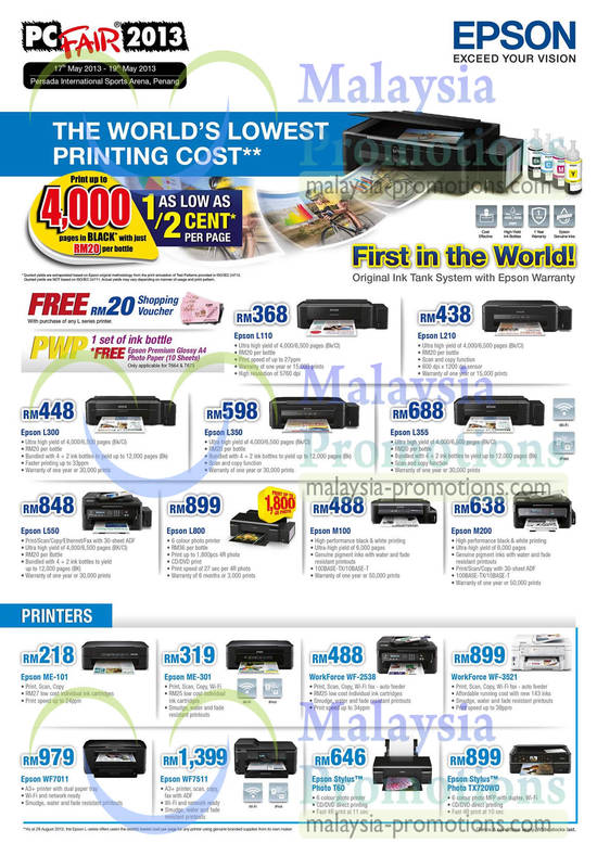 16 May Printers L110, L210, L355, L350, L300, L550, L800, M100, M200, ME-101, ME-301, WF-2538, WF-3521, TX720WD, T60, WF7511, WF7011