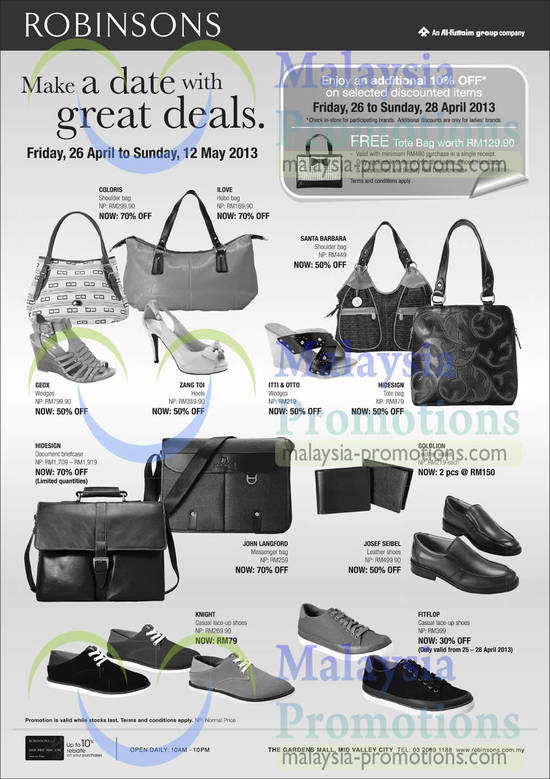 Ladies’ n Gents’ Handbags, Briefcases, Shoes, Heels, Coloris, Ilove, Santa barbara, Geox, Hidesign, John Langford, Josef Seibel