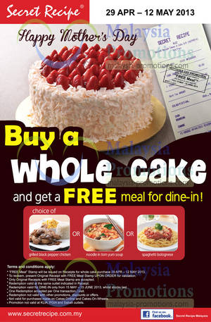 Featured image for (EXPIRED) Secret Recipe FREE Meal With Cake Purchase 29 Apr – 12 May 2013