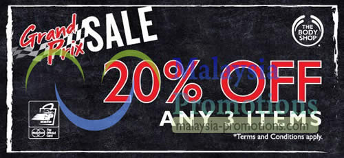 Featured image for (EXPIRED) The Body Shop 20% Off 3 Items Grand Prix Sale 2 Apr 2013