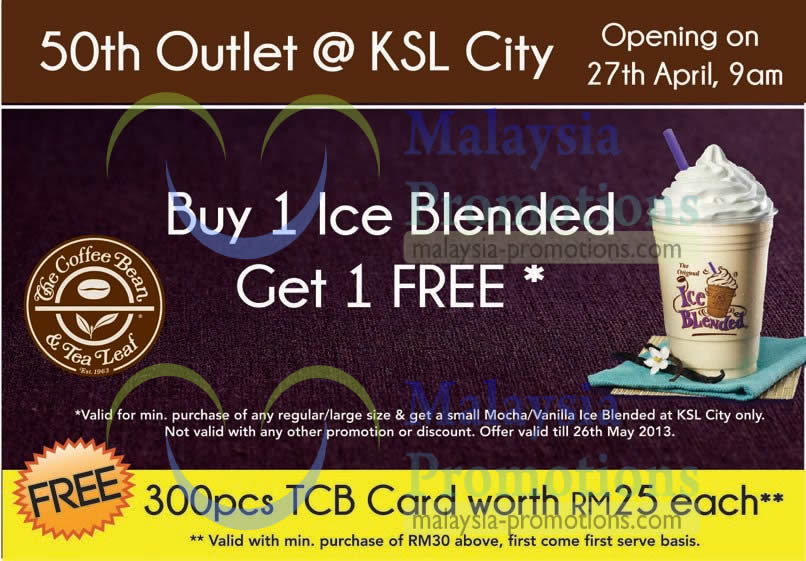 The Coffee Bean & Tea Leaf 1 For 1 Ice Blended @ KSL City Mall 27 Apr