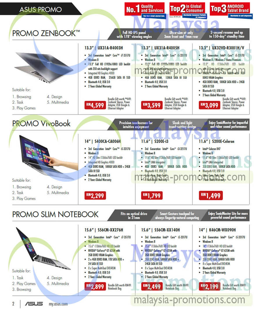 Zenbook, Vivobook Notebooks UX31A-R4003H, UX31A-R4005H, S400CA-CA006H, S200E-Celeron, S56CM-XX276H, S56CM-XX140H, K46CM-WX090H