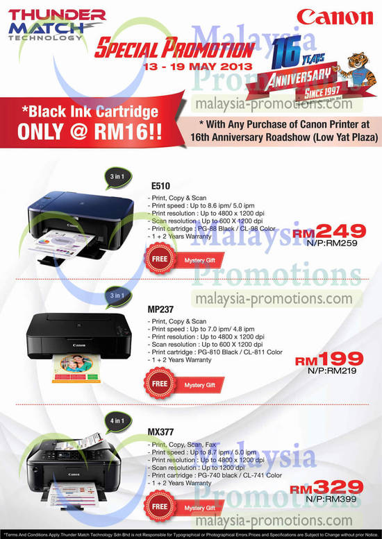 14 May Canon Printers E510, MP237, MX377