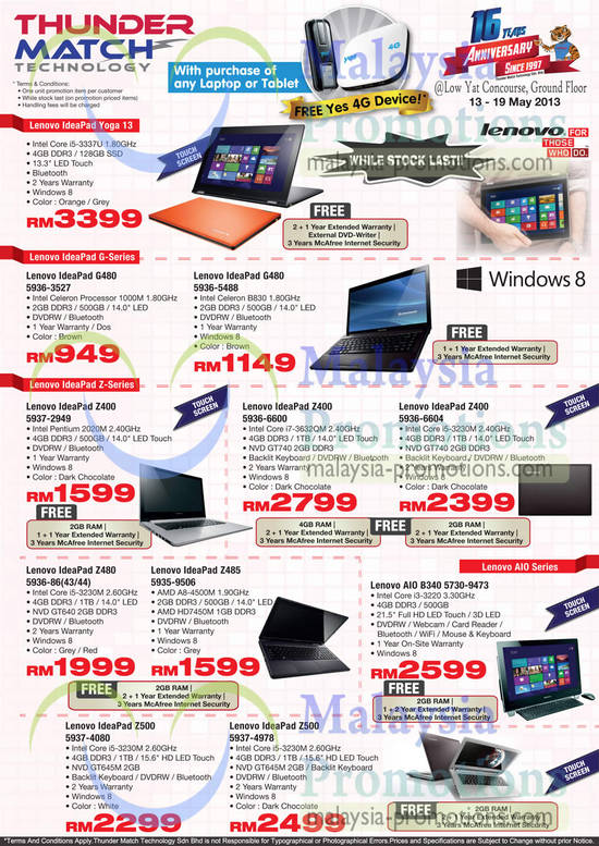 14 May Notebooks Lenovo Ideapad G, Z, AIO series