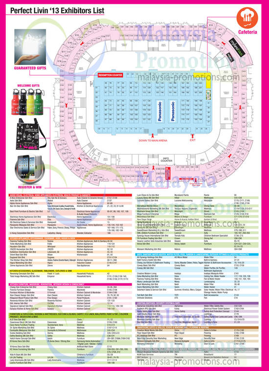 9 May Floor Plan, Exhibitors List, Guaranteed Gifts, Welcome Gifts, Audio Visual, Applainces, Bath, Lighting