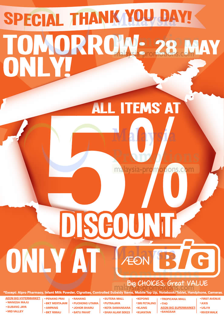 Aeon Big 27 May 2013 Aeon Big 5 Off Storewide Promo 28 May 2013 Msiapromos Com