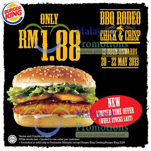 Featured image for Burger King RM1.88 BBQ Rodeo Chick & Crisp Burger Promo 20 – 22 May 2013