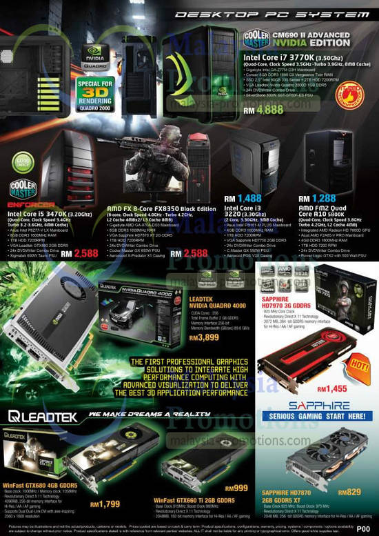 Desktop PC Systems Intel core 3470K, FX8350, 3220, AMD FMZ Quadcore A10, Winfast GTX680, GTX660