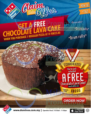 Featured image for (EXPIRED) Domino’s Pizza FREE Chocolate Lava Cake Coupon 14 May – 2 Jun 2013