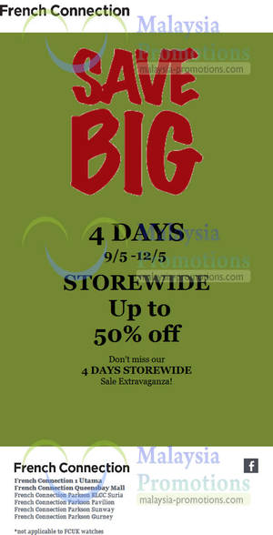 Featured image for (EXPIRED) French Connection (FCUK) Up To 50% Off Storewide Promo 9 – 12 May 2013