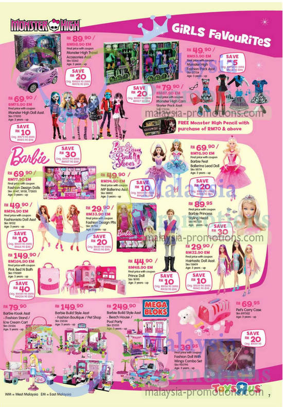 Girls Favourites, Monster High, Barbie, Mega Bloks