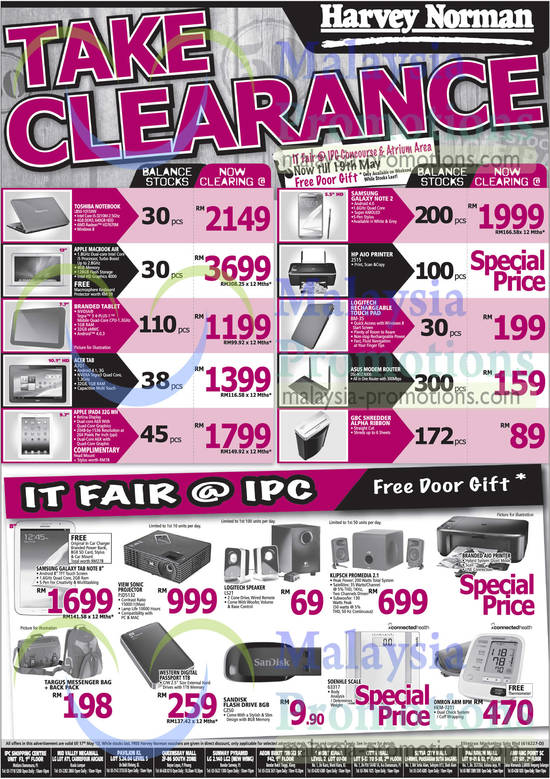 Notebooks, Tablets, Handphones, Printers, Touch Pads, Routers, Speakers, Toshiba, Apple, Acer, Samsung, HP