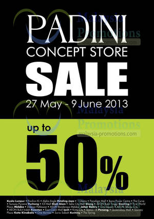 Featured image for (EXPIRED) Padini Concept Stores Up To 50% Off Sale 27 May – 9 Jun 2013