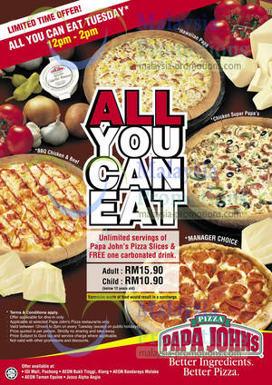 Featured image for Papa John’s NEW RM15.90 All-You-Can-Eat Pizzas Tuesdays Promo 13 May 2013