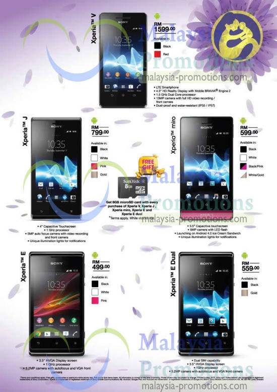 Sony Xperia V, J, Miro, E, E Dual