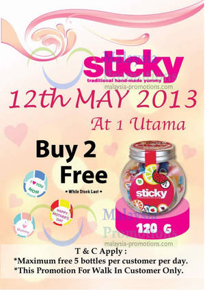 Featured image for (EXPIRED) Sticky Buy 2 FREE 120g Bottle @ 1 Utama 12 May 2013