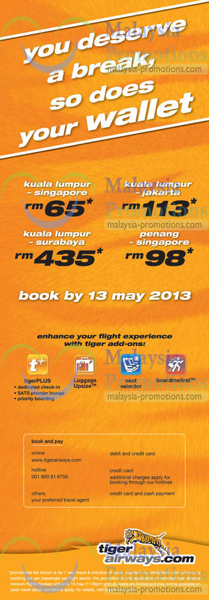 Featured image for (EXPIRED) Tiger Airways Promotion Air Fares 7 – 13 May 2013