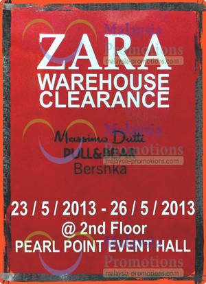 Featured image for Zara, Massimo Dutti, Pull&Bear, Bershka Warehouse Sale @ Pearl Point 23 – 26 May 2013