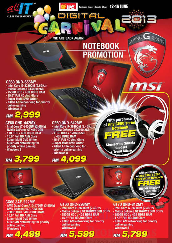 15 Jun MSI Notebooks GE60, GX60, GT60, GT70