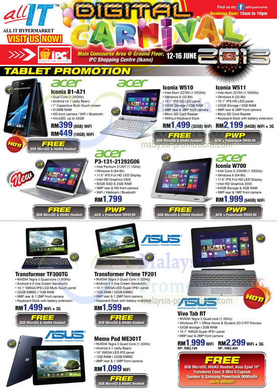 Acer Tablets Iconia B1, W700, W510, W511, Notebooks P3-13121292G06, ASUS Transfoer TF300TG, TF201, VivoTab RT, MemoPad ME301T